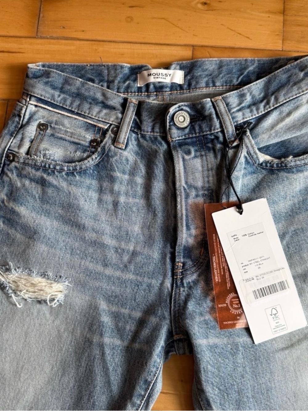 NEW MOUSSY VINTAGE STEELE2260 Straight Light Blue Denim Distressed Jeans Size 26 - Picture 10 of 15